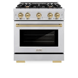 ZLINE Autograph Edition 30 in. 4.2 cu. ft. Select Dual Fuel Range with 4 Burner Gas Cooktop and Electric Convection Oven in Stainless Steel with Champagne Bronze Accents (HDRZ-30-CB) - (HDRZ30CB) -
