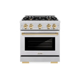 ZLINE Autograph Edition 30 in. 4.2 cu. ft. Select Dual Fuel Range with 4 Burner Gas Cooktop and Electric Convection Oven in Stainless Steel with Polished Gold Accents (HDRZ-30-G) - (HDRZ30G) -