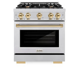 ZLINE Autograph Edition 30 in. 4.2 cu. ft. Select Dual Fuel Range with 4 Burner Gas Cooktop and Electric Convection Oven in Stainless Steel with Polished Gold Accents (HDRZ-30-G) - (HDRZ30G) -