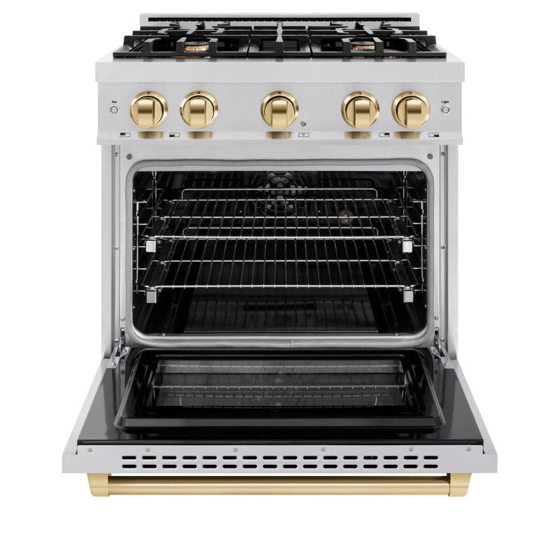 ZLINE Autograph Edition 30 in. 4.2 cu. ft. Select Dual Fuel Range with 4 Burner Gas Cooktop and Electric Convection Oven in Stainless Steel with Polished Gold Accents (HDRZ-30-G) - (HDRZ30G) -