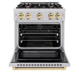 ZLINE Autograph Edition 30 in. 4.2 cu. ft. Select Dual Fuel Range with 4 Burner Gas Cooktop and Electric Convection Oven in Stainless Steel with Polished Gold Accents (HDRZ-30-G) - (HDRZ30G) -
