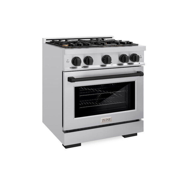 ZLINE Autograph Edition 30 in. 4.2 cu. ft. Select Dual Fuel Range with 4 Burner Gas Cooktop and Electric Convection Oven in Stainless Steel with Matte Black Accents (HDRZ-30-MB) - (HDRZ30MB) -