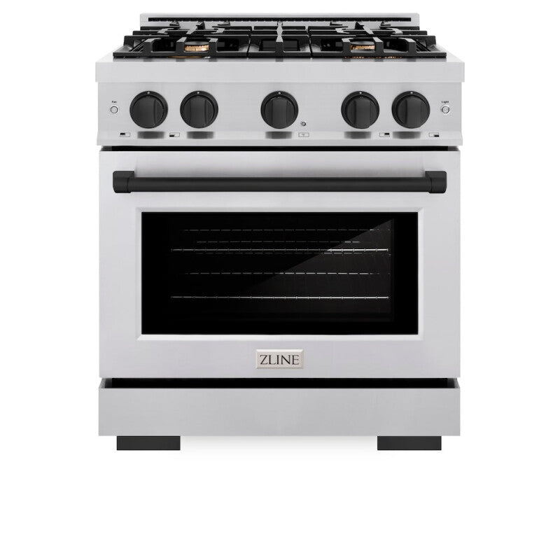 ZLINE Autograph Edition 30 in. 4.2 cu. ft. Select Dual Fuel Range with 4 Burner Gas Cooktop and Electric Convection Oven in Stainless Steel with Matte Black Accents (HDRZ-30-MB) - (HDRZ30MB) -