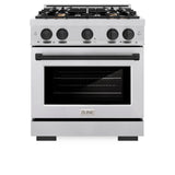 ZLINE Autograph Edition 30 in. 4.2 cu. ft. Select Dual Fuel Range with 4 Burner Gas Cooktop and Electric Convection Oven in Stainless Steel with Matte Black Accents (HDRZ-30-MB) - (HDRZ30MB) -