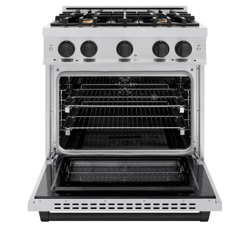 ZLINE Autograph Edition 30 in. 4.2 cu. ft. Select Dual Fuel Range with 4 Burner Gas Cooktop and Electric Convection Oven in Stainless Steel with Matte Black Accents (HDRZ-30-MB) - (HDRZ30MB) -
