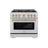 ZLINE Autograph Edition 36 in. 5.2 cu. ft. Select Dual Fuel Range with 6 Burner Gas Cooktop and Electric Convection Oven in Stainless Steel with Champagne Bronze Accents (HDRZ-36-CB) - (HDRZ36CB) -