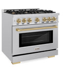 ZLINE Autograph Edition 36 in. 5.2 cu. ft. Select Dual Fuel Range with 6 Burner Gas Cooktop and Electric Convection Oven in Stainless Steel with Champagne Bronze Accents (HDRZ-36-CB) - (HDRZ36CB) -