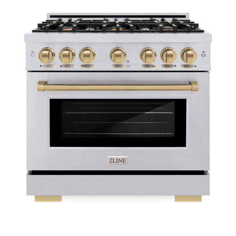 ZLINE Autograph Edition 36 in. 5.2 cu. ft. Select Dual Fuel Range with 6 Burner Gas Cooktop and Electric Convection Oven in Stainless Steel with Champagne Bronze Accents (HDRZ-36-CB) - (HDRZ36CB) -