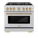 ZLINE Autograph Edition 36 in. 5.2 cu. ft. Select Dual Fuel Range with 6 Burner Gas Cooktop and Electric Convection Oven in Stainless Steel with Champagne Bronze Accents (HDRZ-36-CB) - (HDRZ36CB) -