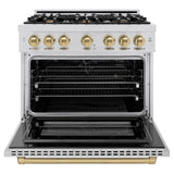 ZLINE Autograph Edition 36 in. 5.2 cu. ft. Select Dual Fuel Range with 6 Burner Gas Cooktop and Electric Convection Oven in Stainless Steel with Champagne Bronze Accents (HDRZ-36-CB) - (HDRZ36CB) -