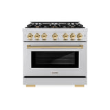 ZLINE Autograph Edition 36 in. 5.2 cu. ft. Select Dual Fuel Range with 6 Burner Gas Cooktop and Electric Convection Oven in Stainless Steel with Polished Gold Accents (HDRZ-36-G) - (HDRZ36G) -