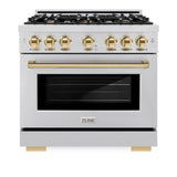 ZLINE Autograph Edition 36 in. 5.2 cu. ft. Select Dual Fuel Range with 6 Burner Gas Cooktop and Electric Convection Oven in Stainless Steel with Polished Gold Accents (HDRZ-36-G) - (HDRZ36G) -