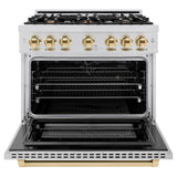 ZLINE Autograph Edition 36 in. 5.2 cu. ft. Select Dual Fuel Range with 6 Burner Gas Cooktop and Electric Convection Oven in Stainless Steel with Polished Gold Accents (HDRZ-36-G) - (HDRZ36G) -
