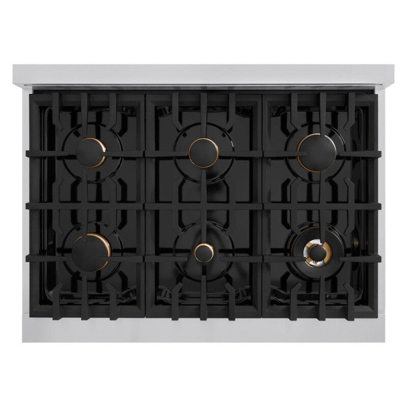 ZLINE Autograph Edition 36 in. 5.2 cu. ft. Select Dual Fuel Range with 6 Burner Gas Cooktop and Electric Convection Oven in Stainless Steel with Polished Gold Accents (HDRZ-36-G) - (HDRZ36G) -