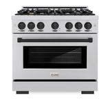 ZLINE Autograph Edition 36 in. 5.2 cu. ft. Select Dual Fuel Range with 6 Burner Gas Cooktop and Electric Convection Oven in Stainless Steel with Matte Black Accents (HDRZ-36-MB) - (HDRZ36MB) -