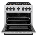 ZLINE Autograph Edition 36 in. 5.2 cu. ft. Select Dual Fuel Range with 6 Burner Gas Cooktop and Electric Convection Oven in Stainless Steel with Matte Black Accents (HDRZ-36-MB) - (HDRZ36MB) -