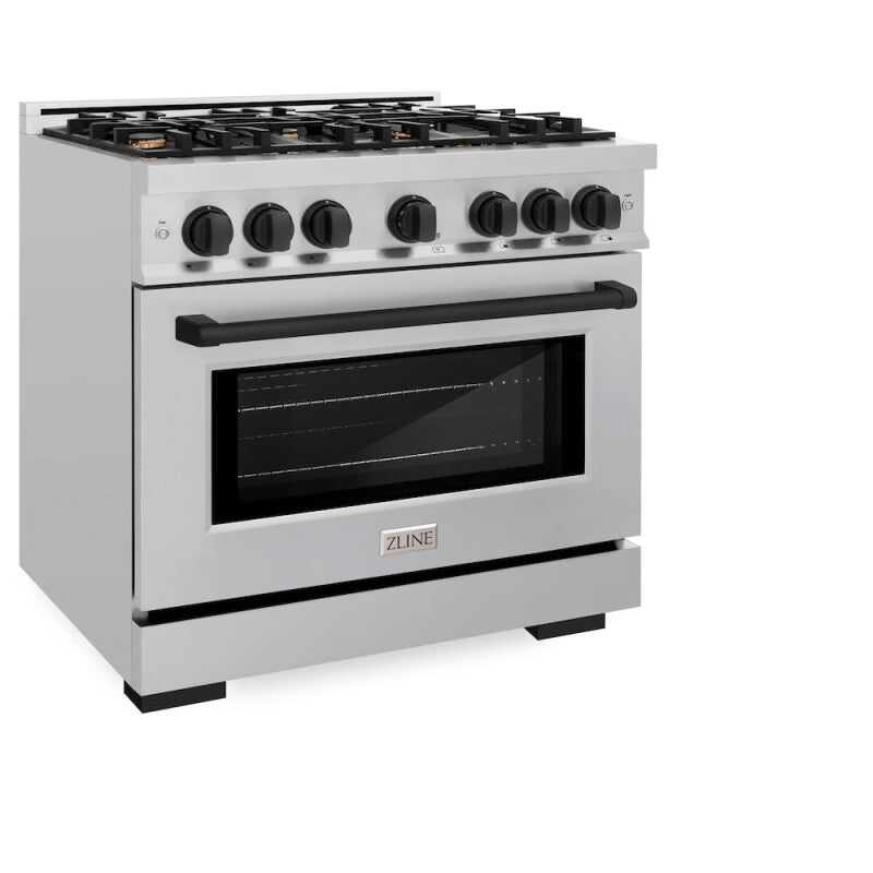 ZLINE Autograph Edition 36 in. 5.2 cu. ft. Select Dual Fuel Range with 6 Burner Gas Cooktop and Electric Convection Oven in Stainless Steel with Matte Black Accents (HDRZ-36-MB) - (HDRZ36MB) -