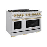 ZLINE Autograph Edition 48 in. 6.7 cu. ft. Select Double Oven Dual Fuel Range with 8 Burner Gas Cooktop in Stainless Steel and Champagne Bronze Accents (HDRZ-48-CB) - (HDRZ48CB) -
