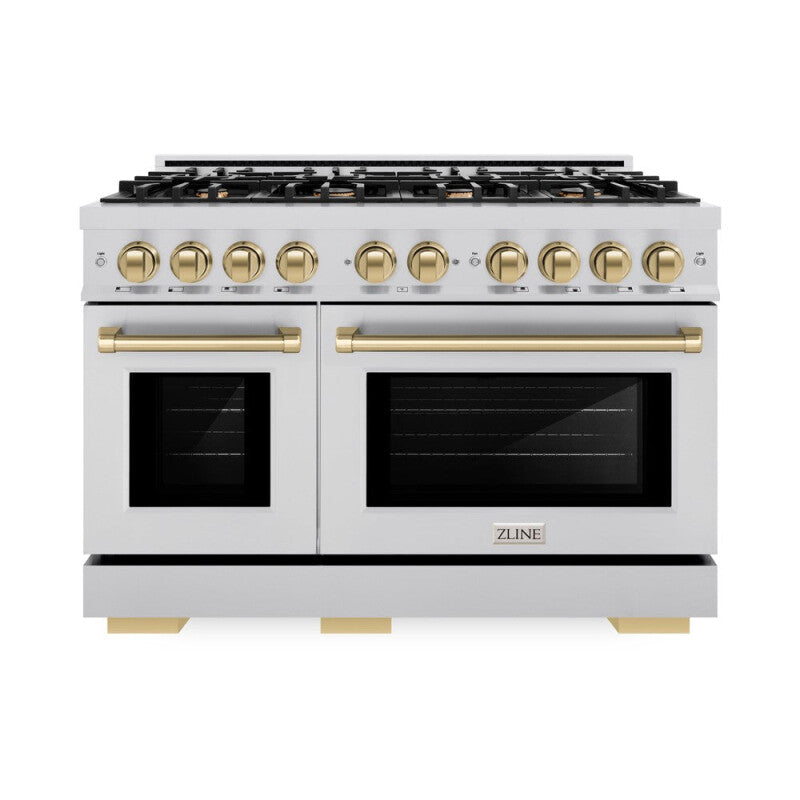 ZLINE Autograph Edition 48 in. 6.7 cu. ft. Select Double Oven Dual Fuel Range with 8 Burner Gas Cooktop in Stainless Steel and Champagne Bronze Accents (HDRZ-48-CB) - (HDRZ48CB) -