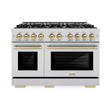 ZLINE Autograph Edition 48 in. 6.7 cu. ft. Select Double Oven Dual Fuel Range with 8 Burner Gas Cooktop in Stainless Steel and Champagne Bronze Accents (HDRZ-48-CB) - (HDRZ48CB) -