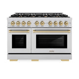 ZLINE Autograph Edition 48 in. 6.7 cu. ft. Select Double Oven Dual Fuel Range with 8 Burner Gas Cooktop in Stainless Steel and Champagne Bronze Accents (HDRZ-48-CB) - (HDRZ48CB) -