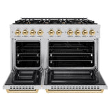ZLINE Autograph Edition 48 in. 6.7 cu. ft. Select Double Oven Dual Fuel Range with 8 Burner Gas Cooktop in Stainless Steel and Polished Gold Accents (HDRZ-48-G) - (HDRZ48G) -