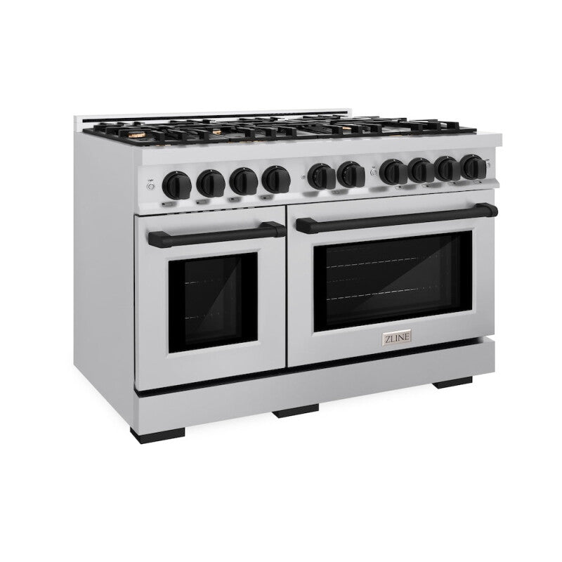 ZLINE Autograph Edition 48 in. 6.7 cu. ft. Select Double Oven Dual Fuel Range with 8 Burner Gas Cooktop in Stainless Steel and Matte Black Accents (HDRZ-48-MB) - (HDRZ48MB) -
