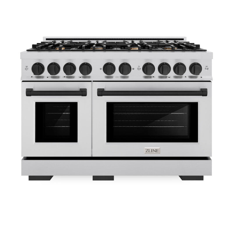 ZLINE Autograph Edition 48 in. 6.7 cu. ft. Select Double Oven Dual Fuel Range with 8 Burner Gas Cooktop in Stainless Steel and Matte Black Accents (HDRZ-48-MB) - (HDRZ48MB) -