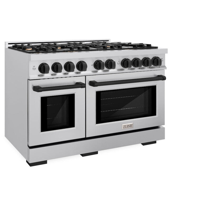 ZLINE Autograph Edition 48 in. 6.7 cu. ft. Select Double Oven Dual Fuel Range with 8 Burner Gas Cooktop in Stainless Steel and Matte Black Accents (HDRZ-48-MB) - (HDRZ48MB) -
