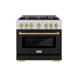 ZLINE Autograph Edition 36 in. 5.2 cu. ft. Select Dual Fuel Range with 6 Burner Gas Cooktop and Electric Convection Oven in Stainless Steel with Black Matte Door and Champagne Bronze Accents (HDRZ-BLM-36-CB) - (HDRZBLM36CB) -