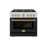 ZLINE Autograph Edition 36 in. 5.2 cu. ft. Select Dual Fuel Range with 6 Burner Gas Cooktop and Electric Convection Oven in Stainless Steel with Black Matte Door and Polished Gold Accents (HDRZ-BLM-36-G) - (HDRZBLM36G) -