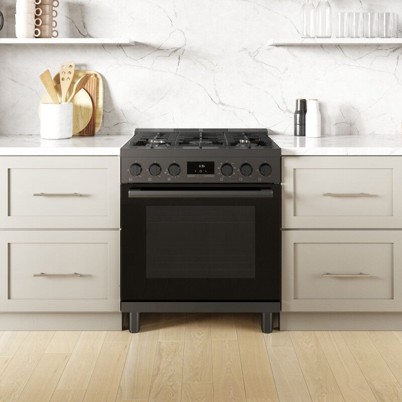 800 Series Dual Fuel Freestanding Range 30" Black Stainless Steel - (HDS8045U) - BOSCH