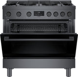 800 Series Dual Fuel Freestanding Range 36" Black Stainless Steel - (HDS8645U) - BOSCH