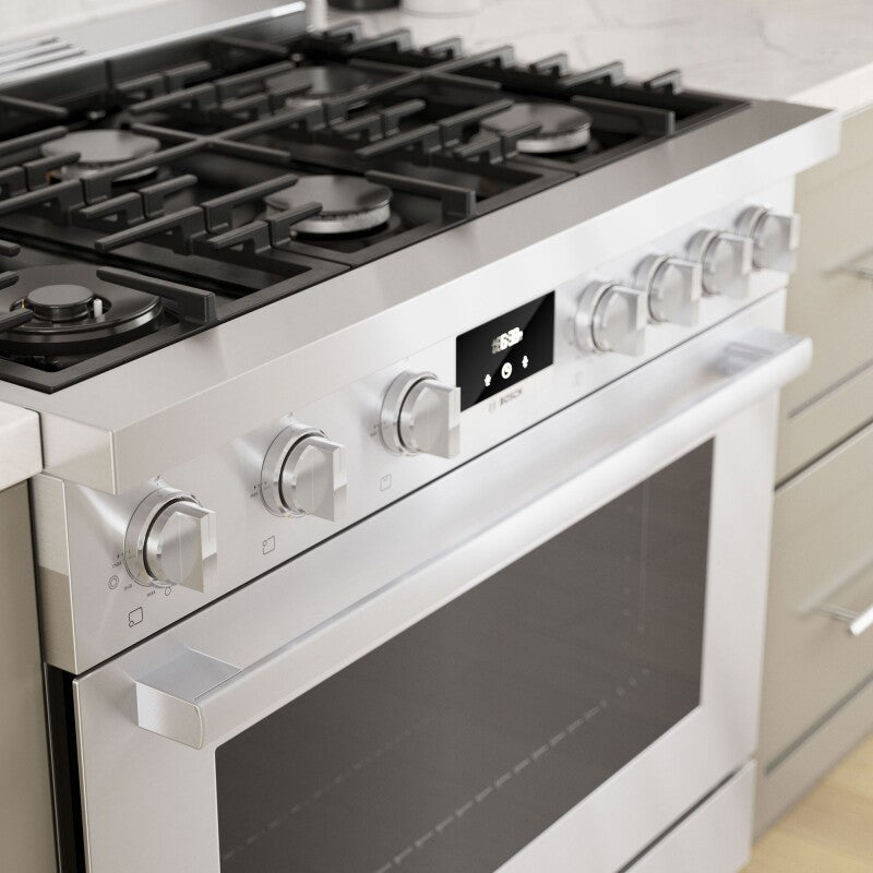800 Series Dual Fuel Freestanding Range 36" Stainless Steel - (HDS8655U) - BOSCH