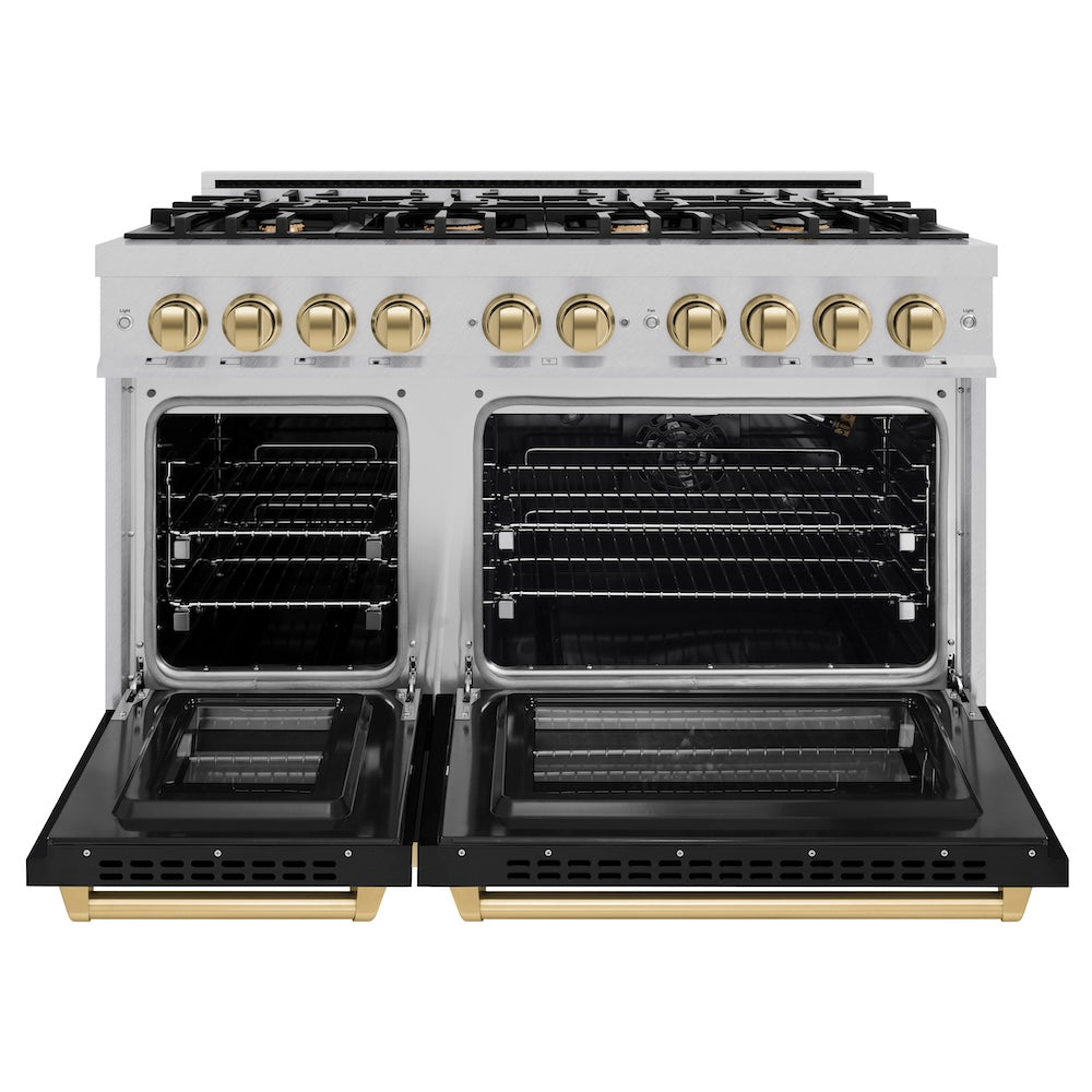 Autograph Edition 48 in. 6.7 cu. ft. Select Double Oven Gas Range with 8 Burner Cooktop - (HGRSZBLM48CB) -