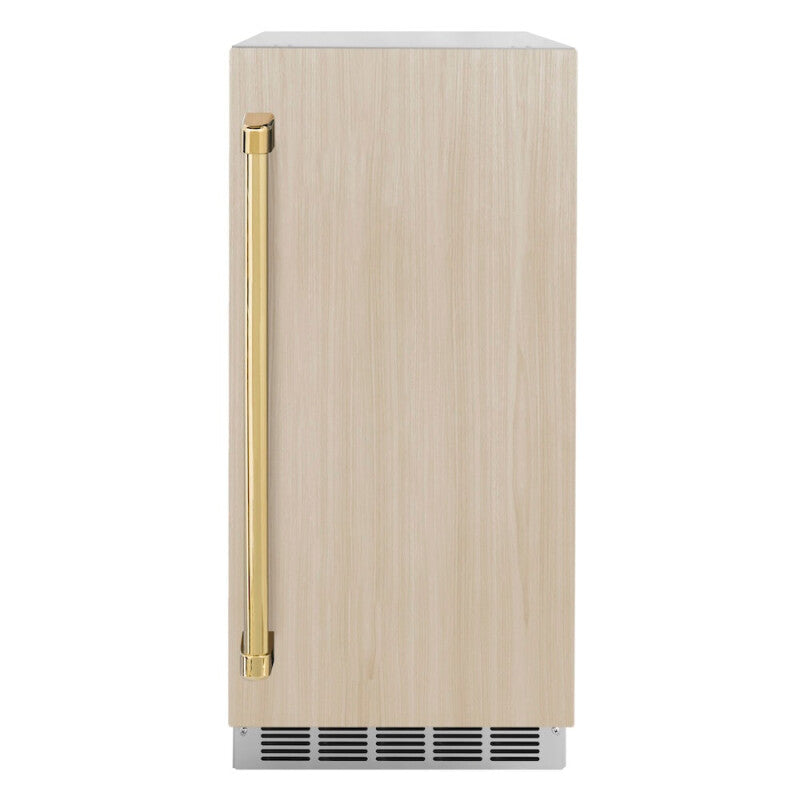 ZLINE Autograph Edition 15 in. Touchstone Clear Cube Ice Maker with Drain Pump and Panel Ready Door with Polished Gold Handle (ICCDPZ-15-G) - (ICCDPZ15G) -