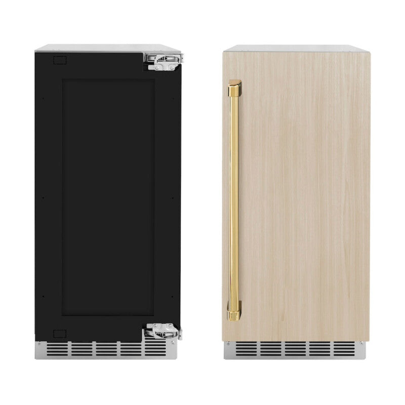ZLINE Autograph Edition 15 in. Touchstone Clear Cube Ice Maker with Drain Pump and Panel Ready Door with Polished Gold Handle (ICCDPZ-15-G) - (ICCDPZ15G) -