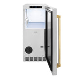 ZLINE Autograph Edition 15 in. Touchstone Clear Cube Ice Maker with Drain Pump and Solid Stainless Steel Door with Polished Gold Handle (ICCDZ-ST-15-G) - (ICCDZST15G) -