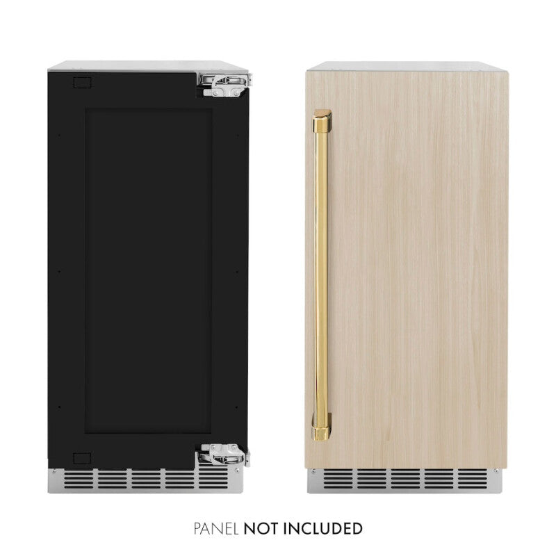 ZLINE Autograph Edition 15 in. Touchstone Gourmet Ice Maker with Drain Pump and Panel Ready Door with Polished Gold Handle (IGMDPZ-15-G) - (IGMDPZ15G) -