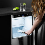 ZLINE Autograph Edition 15 in. Touchstone Gourmet Ice Maker with Drain Pump and Black Stainless Steel Door with Polished Gold Handle (IGMDZ-BS-15-G) - (IGMDZBS15G) -