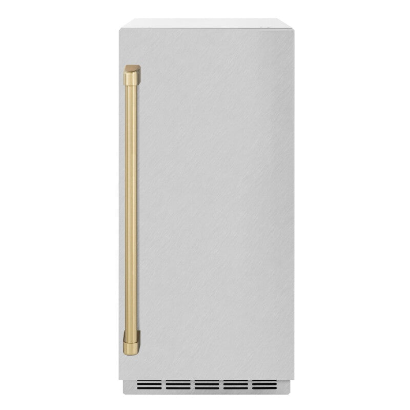 ZLINE Autograph Edition 15 in. Touchstone Gourmet Ice Maker with Drain Pump and Satin Stainless Steel Door with Champagne Bronze Handle (IGMDZ-SN-15-CB) - (IGMDZSN15CB) -
