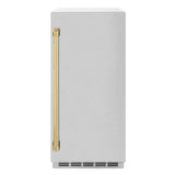 ZLINE Autograph Edition 15 in. Touchstone Gourmet Ice Maker with Drain Pump and Satin Stainless Steel Door with Polished Gold Handle (IGMDZ-SN-15-G) - (IGMDZSN15G) -