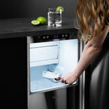 ZLINE Autograph Edition 15 in. Touchstone Gourmet Ice Maker with Drain Pump and Satin Stainless Steel Door with Matte Black Handle (IGMDZ-SN-15-MB) - (IGMDZSN15MB) -