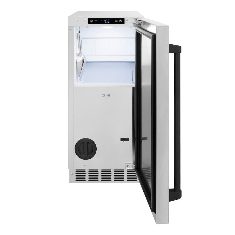 ZLINE Autograph Edition 15 in. Touchstone Gourmet Ice Maker with Drain Pump and Solid Stainless Steel Door with Matte Black Handle (IGMDZ-ST-15-MB) - (IGMDZST15MB) -