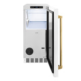 ZLINE Autograph Edition 15 in. Touchstone Gourmet Ice Maker with Drain Pump and White Matte Door with Polished Gold Handle (IGMDZ-WM-15-G) - (IGMDZWM15G) -