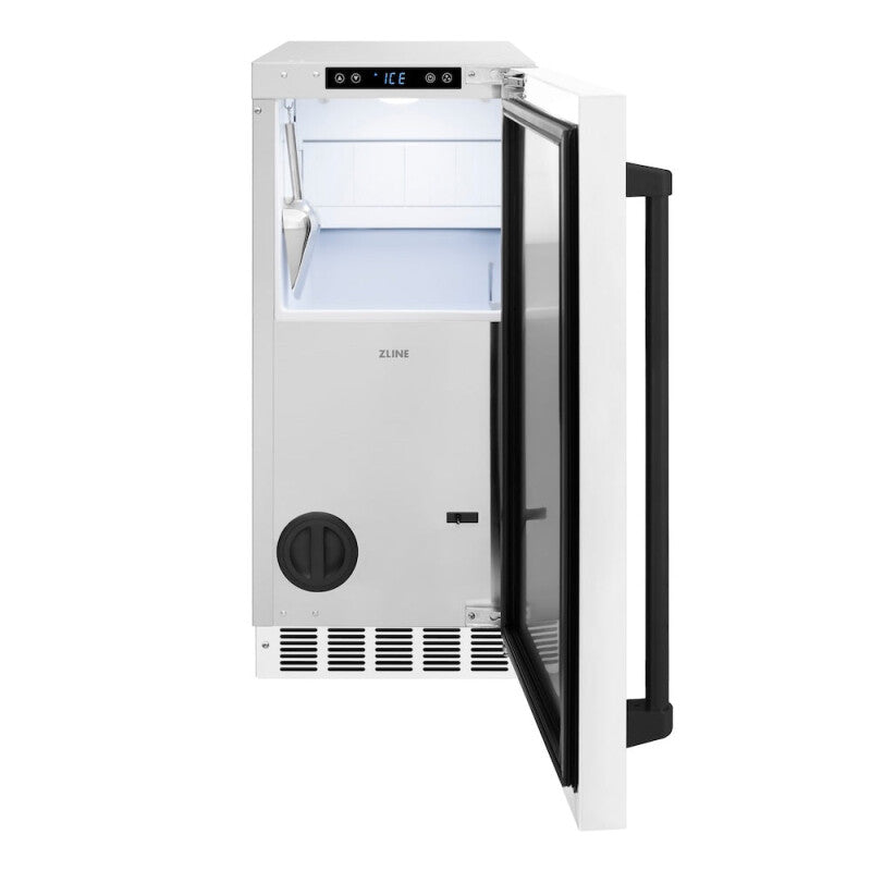 ZLINE Autograph Edition 15 in. Touchstone Gourmet Ice Maker with Drain Pump and White Matte Door with Matte Black Handle (IGMDZ-WM-15-MB) - (IGMDZWM15MB) -