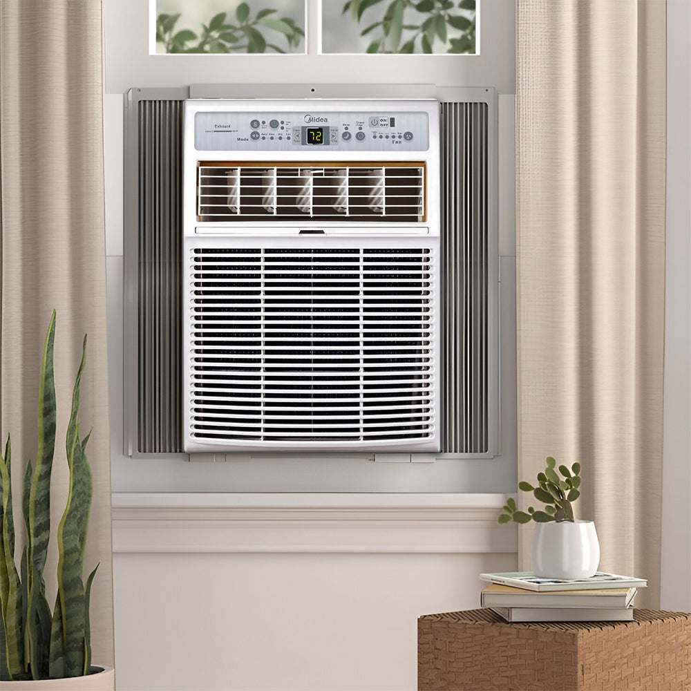 Midea 10,000 BTU  Casement Window Air Conditioner installed in a room window.
