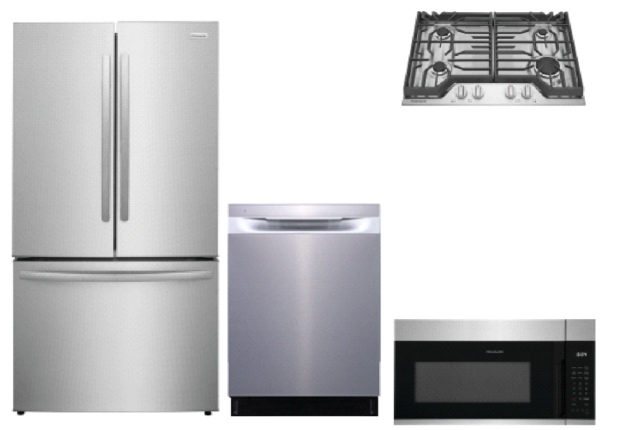 Frigidaire 24" Hybrid Tub Dishwasher WITH Frigidaire 29 Cu. Ft. Standard-Depth French Door Refrigerator WITH Frigidaire 1.8 Cu. Ft. Over-The-Range Microwave WITH Frigidaire 30" Gas Cooktop