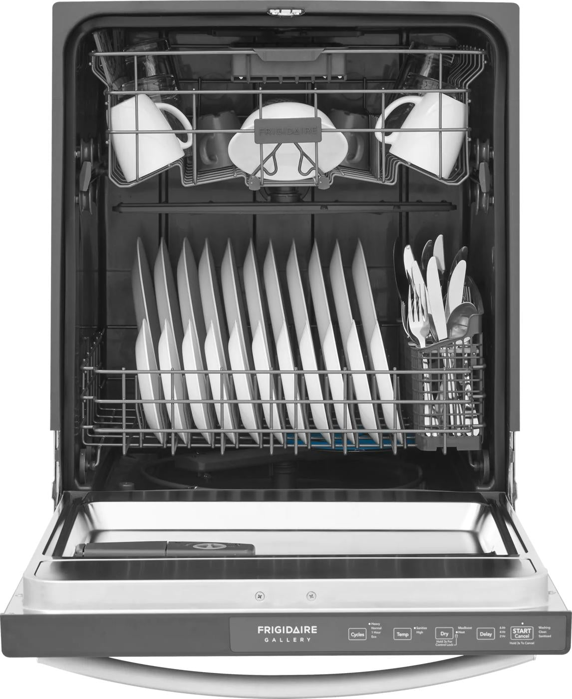 Frigidaire Gallery GDHH4527AF dishwasher – door open, loaded