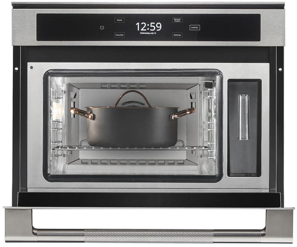 JennAir JJW6024HL oven open and loaded with food